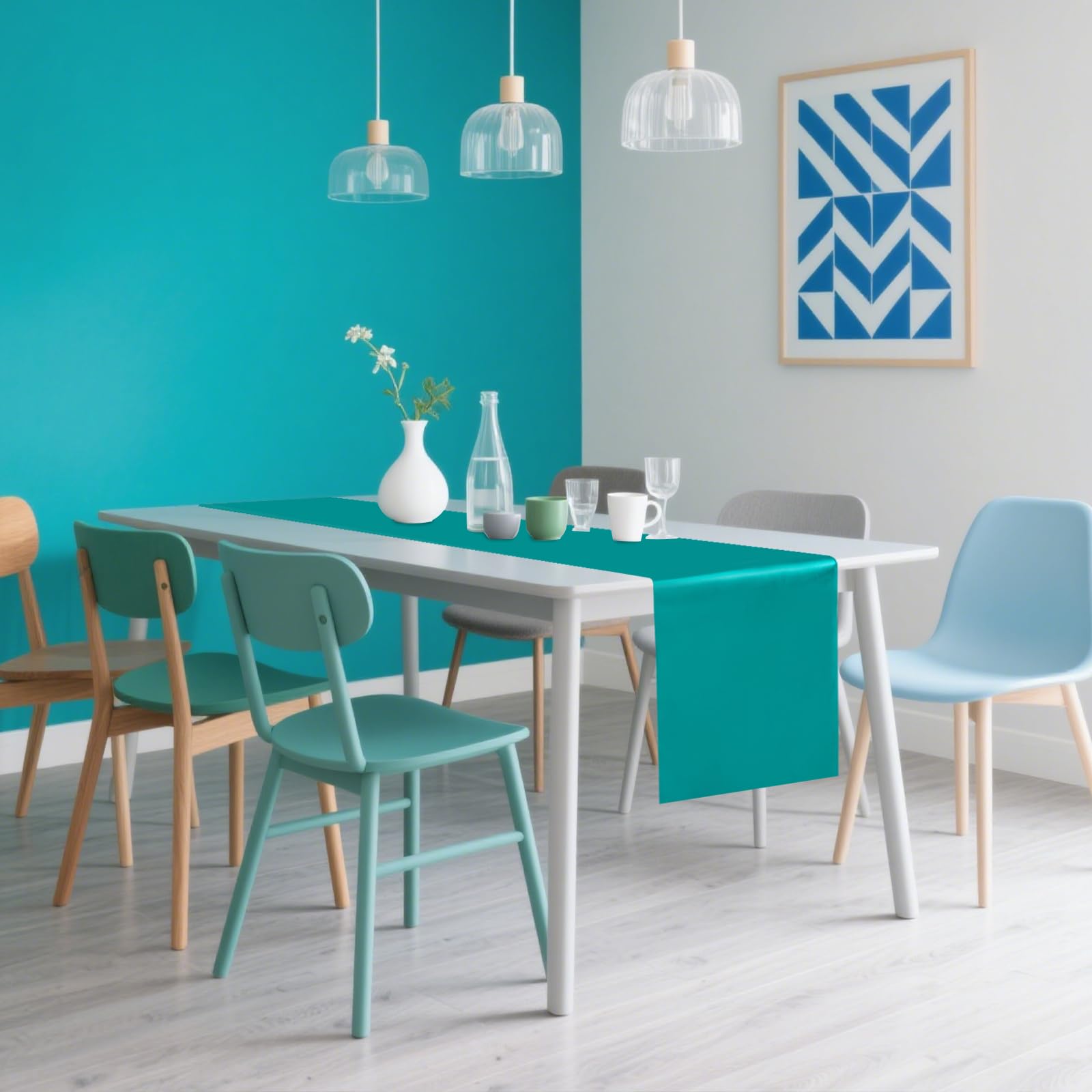 Yblut 10 Pack Satin Table Runner 12 x 108 Inch Long Peacock Blue Silk Table Runner for Wedding Party Banquet Birthday Decoration