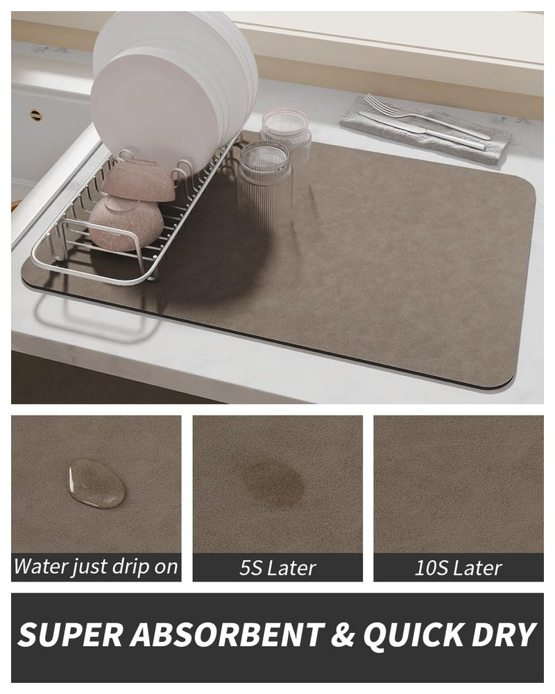 AMOAMI Coffee Mat - Hide Stain Rubber Backed Absorbent Dish Drying Mat for Kitchen Counter - Brown, 12"x19"