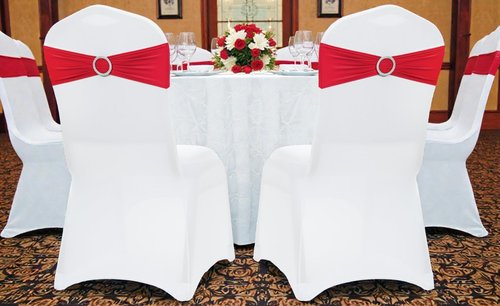MDS Spandex Chair Sashes - 125 Universal Elastic Stretch Bows with Buckle Slider for Wedding Decor - Red