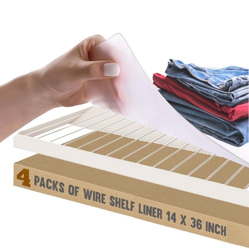 Shelf Liners for Kitchen Cabinets Non-Adhesive Clear 4-Pack - 11.75" x 47" Cut-to-Fit Non-Slip Waterproof Drawer Liner, Lays Flat No Curl, Washable for Pantry Fridge Closet Wire Shelves by Performore