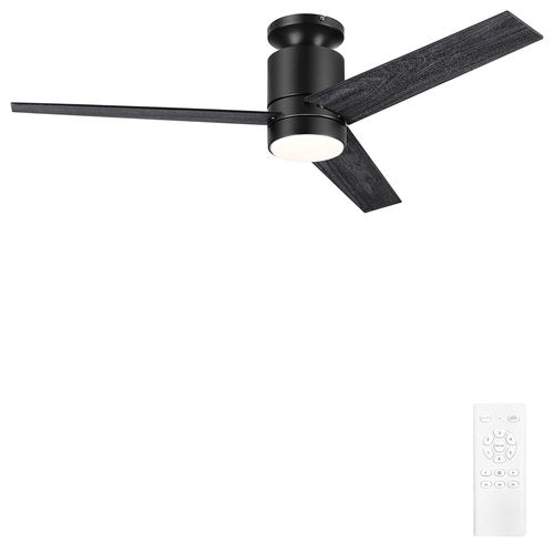 Flybull 52’’ Ceiling Fans with Lights Remote Control: Black Flush Mount Ceiling Fan for Bedroom - Quiet Low Profile Ceiling Fan 6 Speed & LED Light
