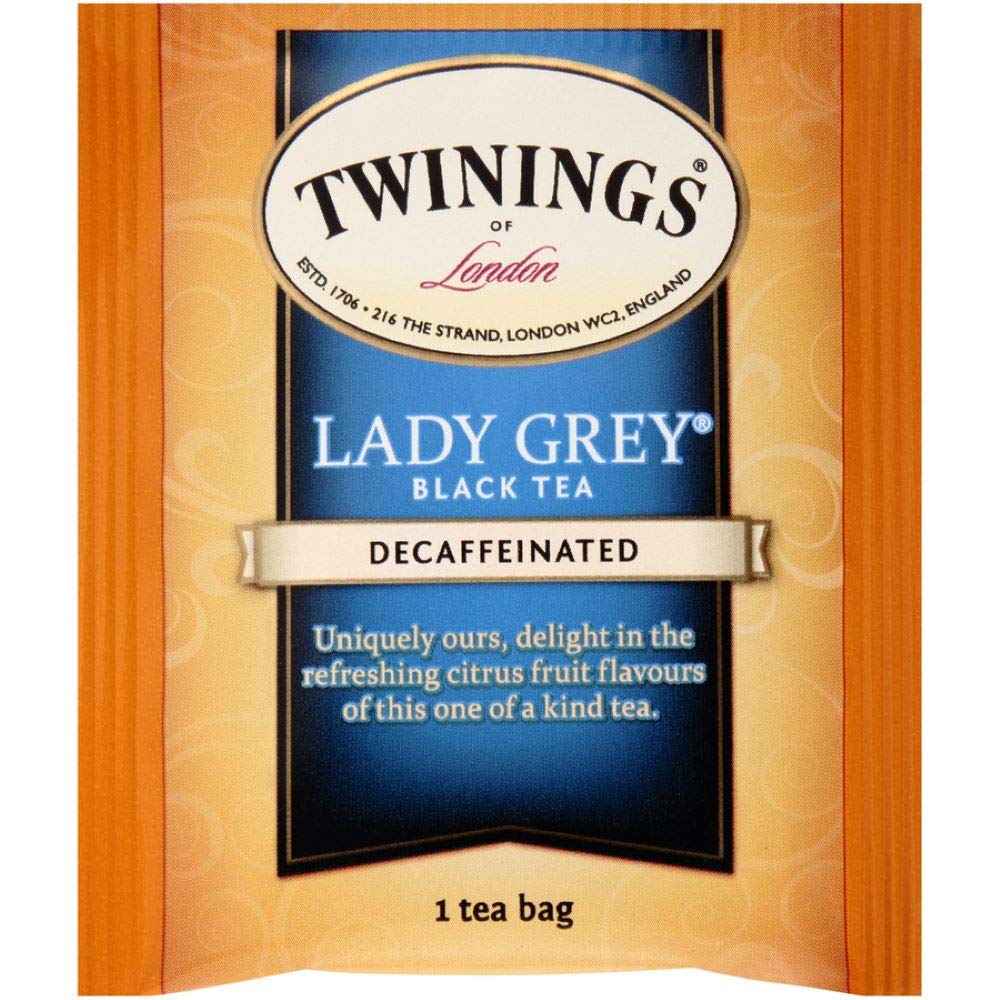 Twinings Decaffeinated Lady Grey Black Tea - Individually Wrapped 20 Count with Orange & Lemon Peel