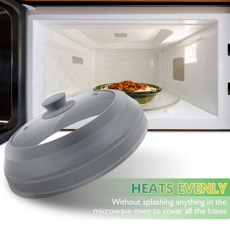 Microwave Splatter Cover for Food,10.5 Inch Collapsible Silicone and Glass Cover Splatter Guard Lid, Microwave Cover with Steam Vent,Food Grade,Dishwasher Safe