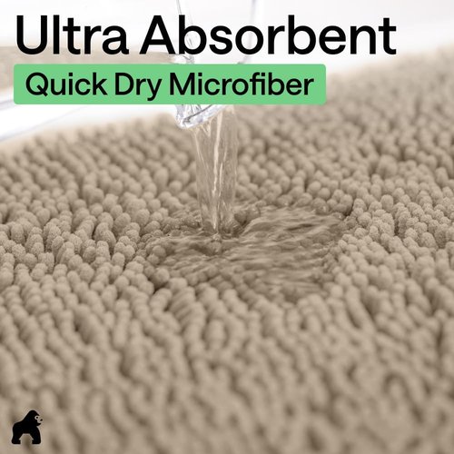 GORILLA GRIP Bath Rug Mat - Thick Soft Absorbent Chenille | Quick-Dry Microfiber, 24x17, Gray Beige