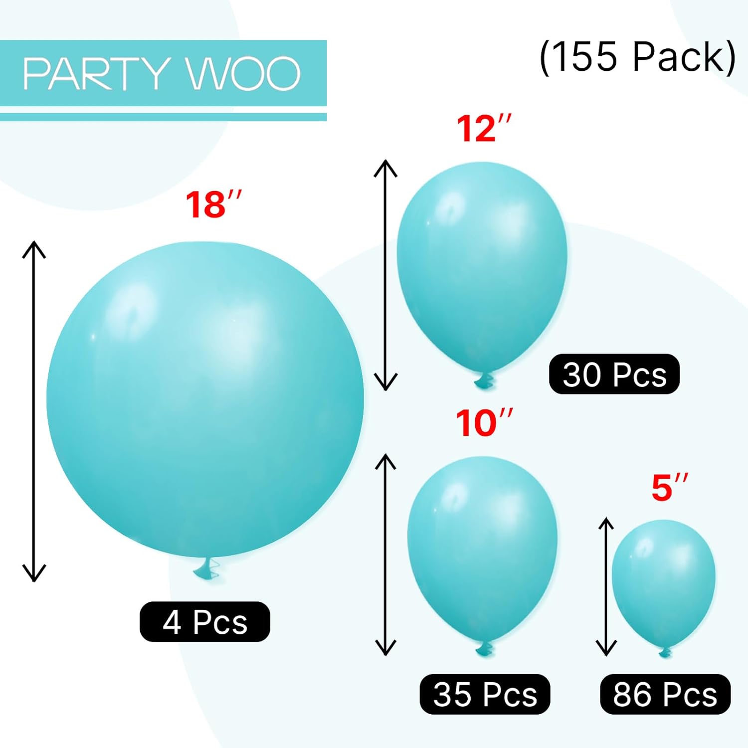 PartyWoo Teal Balloon Arch Kit - 155pcs in Various Sizes for Baby Showers, Gender Reveals & Birthdays | Turquoise & Dark Teal