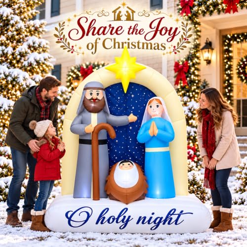 6ft Christmas Inflatable Nativity Scene with Built-In LED Lights - Outdoor/Indoor Decor, Includes Built-In Blower (Mowholm, Yellow Variant)