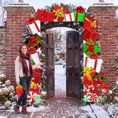 Peryiter 3-Piece Christmas Gift Box Door Decoration Set - Includes Header Banner 60x15 and Side Strips 70x21 (Holiday Gift Boxes)