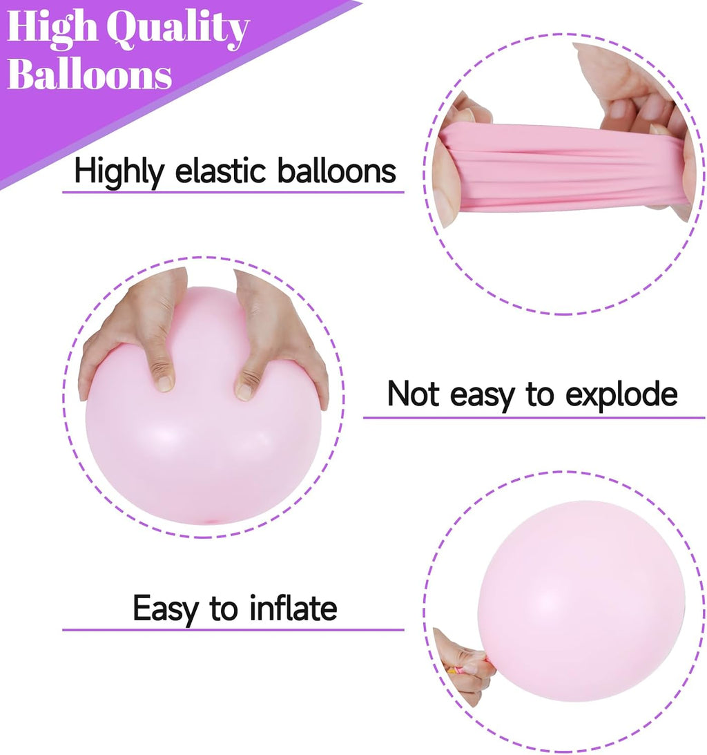 Skiennix 68Pcs Pink & Purple Balloons - 12 Inch Metallic Latex Balloons with Ribbons for Parties