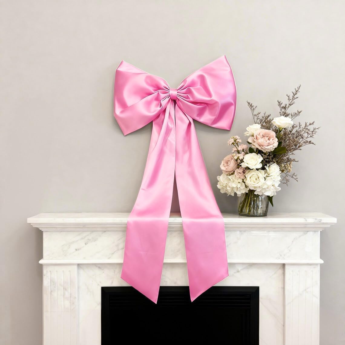 Skiennix Pink & White Bow Decor - 2 Pack Large & Small Coquette Room Backdrop for Events