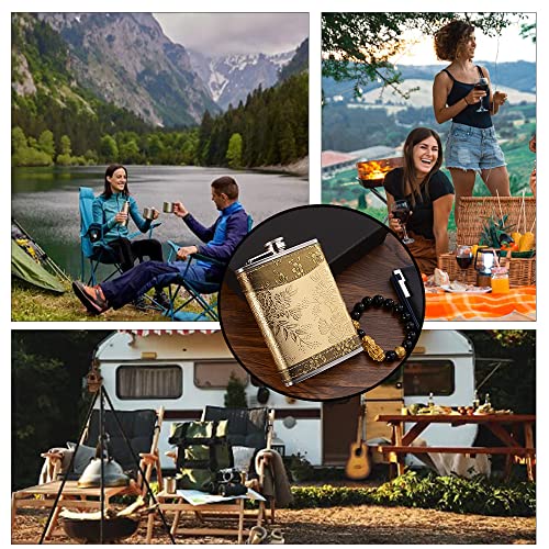 Golden Pattern 8oz Personalized Hip Flask for Men & Women, Portable Leak-Proof Whiskey Bottle for Camping & Parties