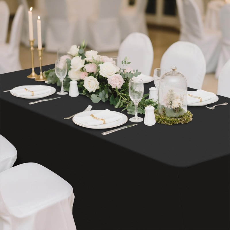 Smiry 2 Pack Spandex Table Cloth 6FT, Elastic Fitted Stretch Tablecloths, Washable and Wrinkle Free Rectangular Patio Table Cover for Outdoor, Wedding, Banquet & Parties (Black, 72Lx30Wx30H Inch)