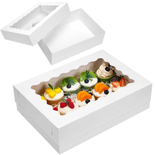 Moretoes 10pcs 14x10x4in Sheet Cake Boxes White Rectangle Bakery Boxes with Window, for Cake Pastry Baking Donuts Cupcake Pie Packaging