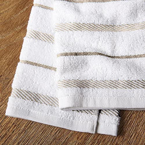 Absorbent Cotton Kitchen Towels 4-Pack Set, 16" x 26" - Tan/White