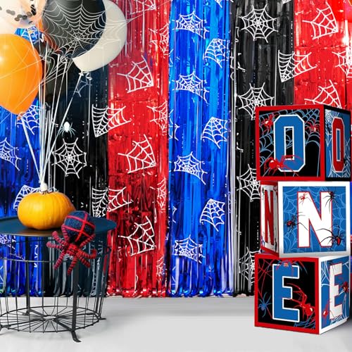 Spider Web Foil Fringe Curtains - 2 Pack Metallic Tinsel Photo Backdrop