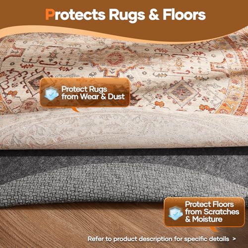 Non-Slip Cushioned Rug Pad, 5 Ft Round, Felt and Silicone Carpet Gripper