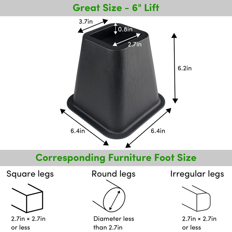 DEDU Bed Risers 6 Inch Heavy Duty 9 Pack, Furniture Risers for Sofas Oversized, Bed Furniture Risers with Non-Slip Pad Supports Up to 2200 Lbs for Bed, Couch, Desk, Chair (Black)