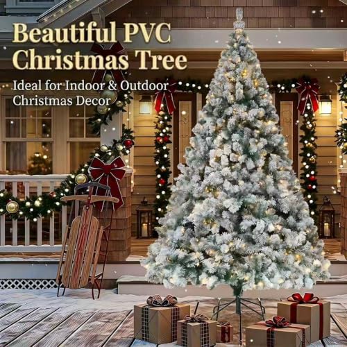 DNKMOR 5FT Christmas Tree with Warm White Lights, Snow Flocked Artificial Xmas Tree