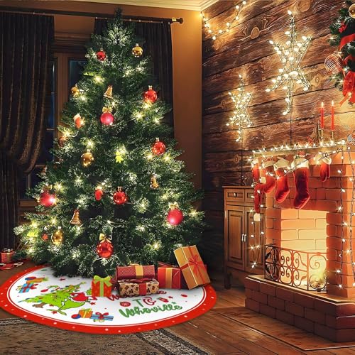 48-Inch Green Christmas Tree Skirt - Soft Farmhouse Holiday Decor Mat