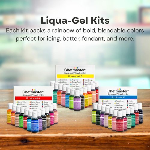 Chefmaster - Liqua-Gel Food Coloring - 12 Vibrant Colors - Fade-Resistant & Easy-To-Blend Formula