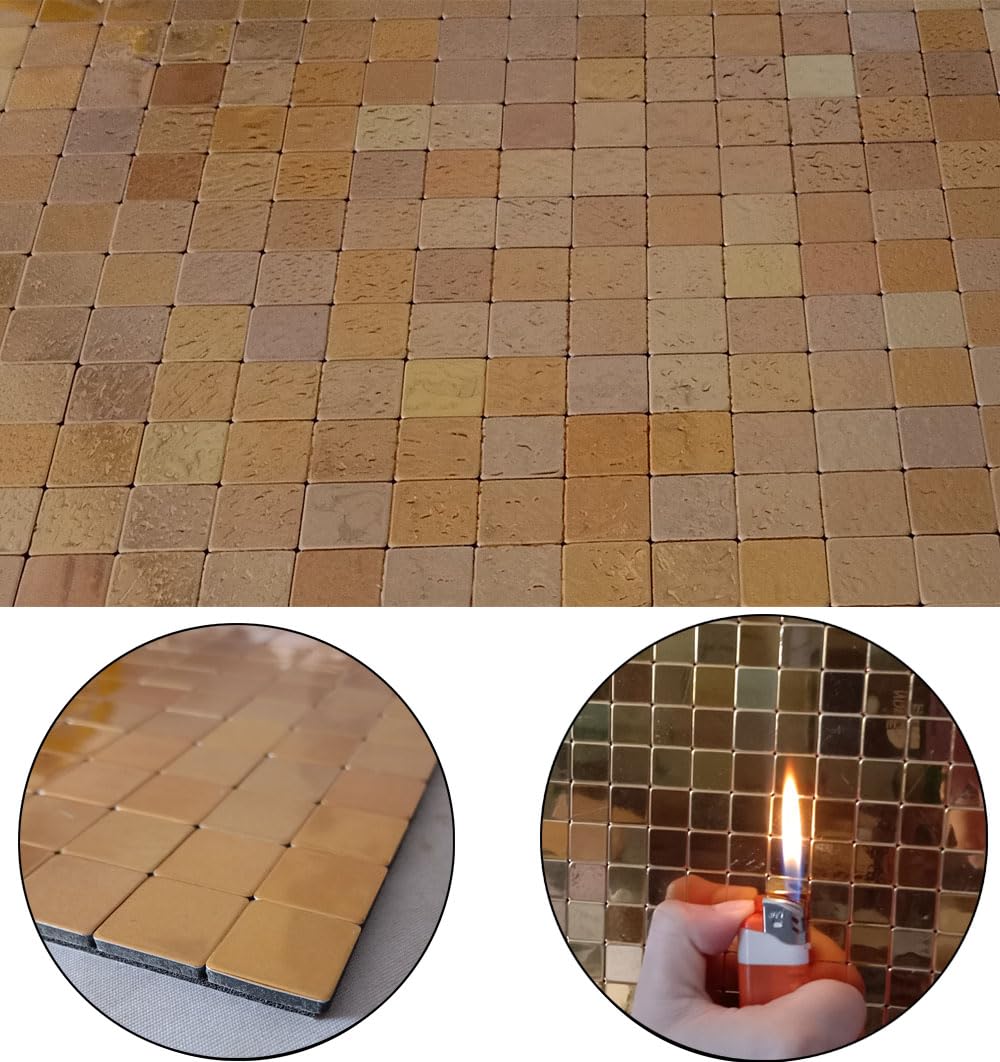 XUANINY Self-Adhesive Metal Backsplash, Peel and Stick Tile for Kitchen Brushed Aluminium Surface backsplash (11.73"x11.73",10) (10 Golden Mirror)