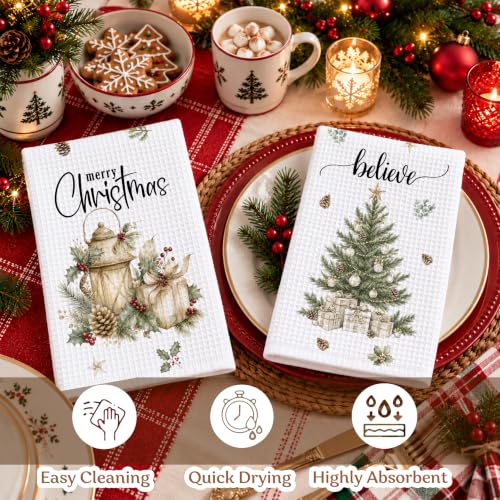 AWSICE Christmas Kitchen Towels Set of 2 – Rustic Tree Motif, 24 x 16 inches
