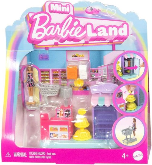 Barbie Mini BarbieLand Supermarket Playset - Includes 1.5-Inch Doll, Shelves & Shopping Cart