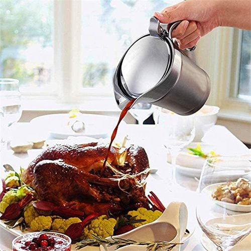 Stainless-Steel Double Insulated Gravy Boat - Sauce Jug with Hinged Lid, Ideal for Gravy or Cream at Thanksgiving, Gravy Pitcher - 16 oz/450 ml