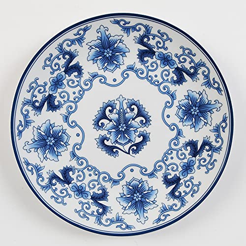 Blue and White Porcelain Decorative Plate, 10-Inch Floral Ceramic Ornament