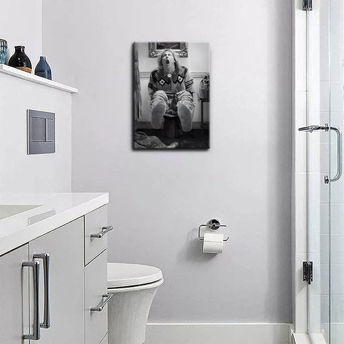 Funny Bathroom Wall Art Set by Vintage Humor | Black and White Dumb and Dumber Posters - Framed 16x24in