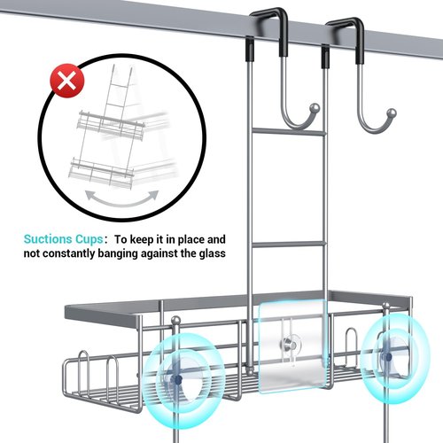 Aitatty Hanging Shower Caddy - Rustproof Over-Door Organizer | No-Drill Bathroom Rack in Silver