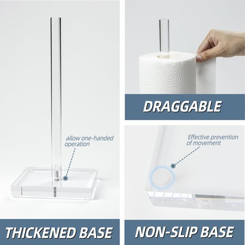 Antimbee Transparent Acrylic Paper Towel Stand Holder, Freestanding Tabletop Roll Paper Tower Holder, Countertop Paper Towel Dispenser for Kitchen, Bathroom, Coffee Table