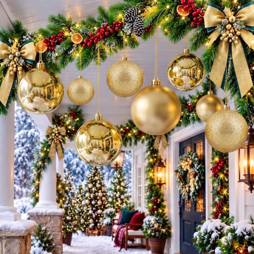 Jenaai Gold Christmas Ball Ornaments Set 8 Inch - 12 Large Shatterproof Holiday Decor