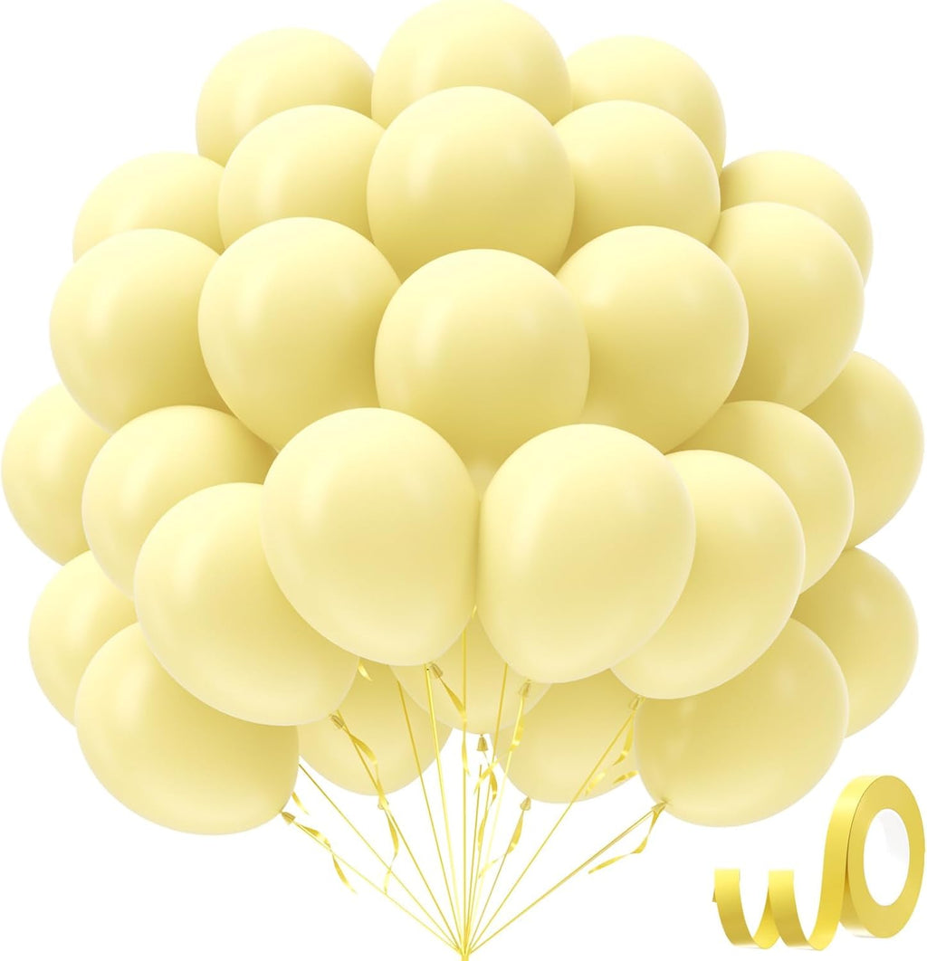 Pastel Yellow Balloons - 12-Inch Light Yellow Latex Balloons | 50-Pack for Gender Reveal & Baby Shower Decorations