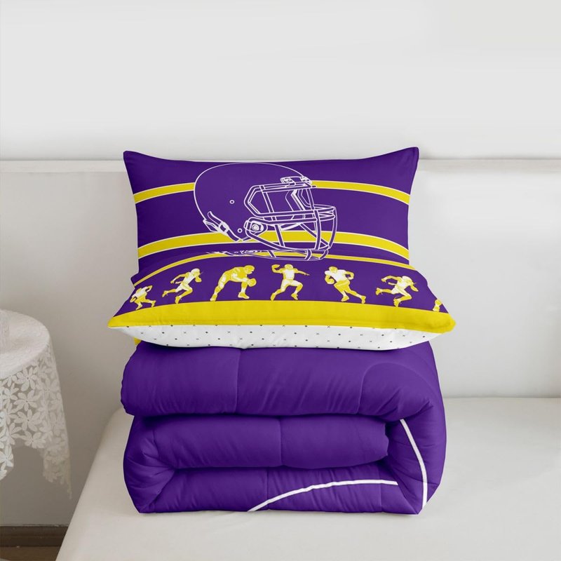 Erosebridal American Football Comforter Twin Size,Football Bedding Set for Kids Boys Girls,Purple Yellow Sports Comforter Sets,Football City Team Duvet Insert with 1 Pillowcase(Minnesota)