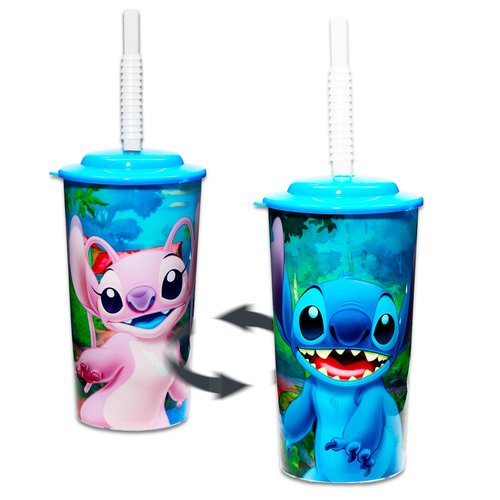 Lilo and Stitch Kids 16 Oz Reusable Cups -Stitch Party Favor 6 Piece Bundle with 16 Oz Cup with Lid and Straw Plus Stickers for Boys and Girls | Stitch Tumbler with Straw