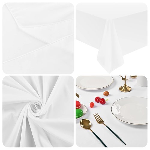 6 Pack 60 x 126 Inch Tablecloth, White Polyester Tablecloth for 8 Ft Rectangle Tables, Stain and Wrinkle Resistant Washable Fabric Table Cover for Wedding Party Dining Buffet Parties or Camping