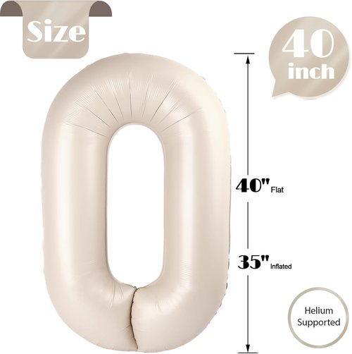 Cream Number 0 Balloon - 40 Inch Birthday Decoration for Milestone Celebrations | Party Supplies