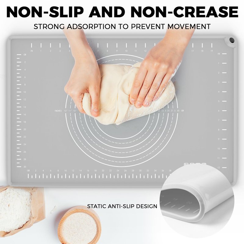 Silicone Baking Mat 24" x 16", Extra Thick Dough Rolling Mat with Measurements and Edge Heightening, Non-stick Food Grade Silicone Pastry Mat for for Pastry, Bread, Cookies, Pizza, Fondant, Pasta