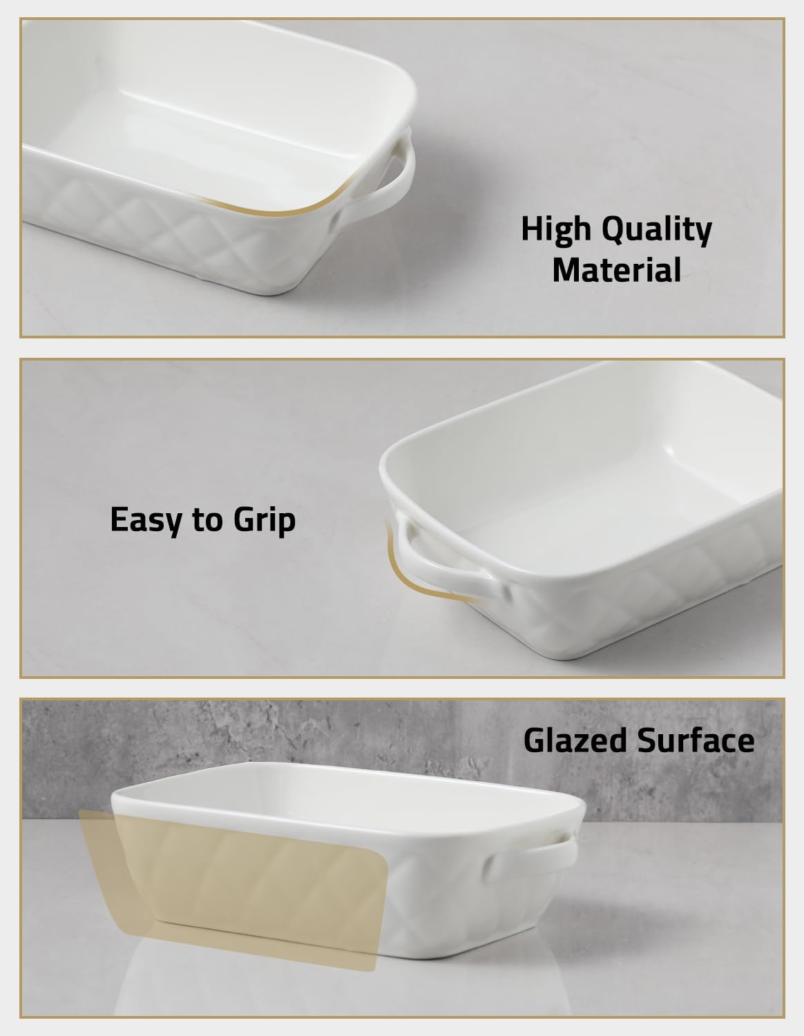 Sweejar Casserole Dishes - Set of 3 Ceramic Baking Pans for Oven | Rectangular Bakeware, 12.2x9.2x2.5 Inches (White)