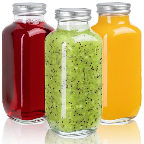 umud Juice Bottles with Lids, 16 Oz - Set of 3 - Clear Glass Jars with Caps - Reusable Empty Drink Containers for Juicing, Smoothies, Water, Milk, Kombucha Storage, Wellness Shots and More (3)