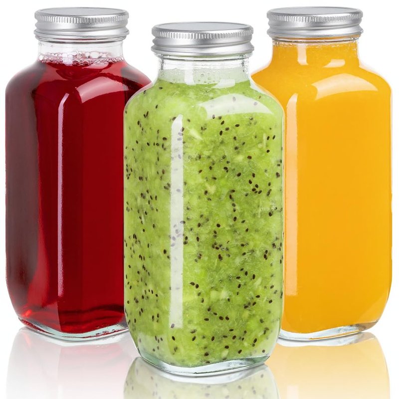 umud Juice Bottles with Lids, 16 Oz - Set of 3 - Clear Glass Jars with Caps - Reusable Empty Drink Containers for Juicing, Smoothies, Water, Milk, Kombucha Storage, Wellness Shots and More (3)
