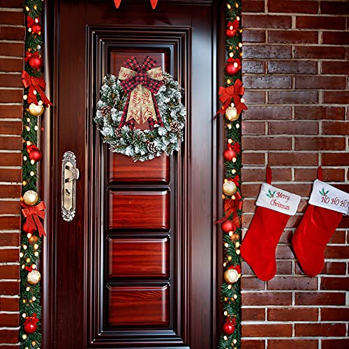 ALIBBON Red Plaid 2Pcs Christmas Bows for Wreaths - Burlap Indoor/Outdoor Front Door Decor