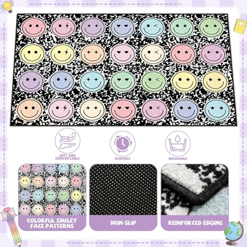 Large Smile Face Classroom Rug, 7.6x12 ft Educational Play Carpet