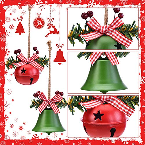 6 Pcs Christmas Bell Ornaments with Holly Berry Bows for Tree Decor