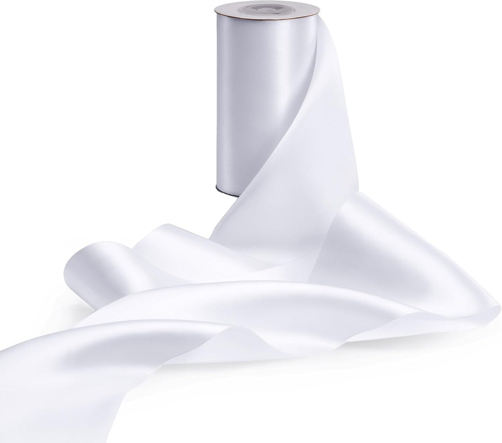White Satin Ribbon - 4 Inch Wide Double Face for Gift Wrapping & Wedding Decor | 10 Yards