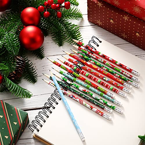 48 Pcs Christmas Wooden Pencils with Erasers - 12 Styles Bulk Kids & Office Supplies