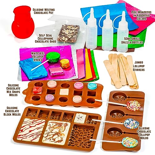 Chocolate Making Kit for Kids with Candy Molds and Lolly Sticks