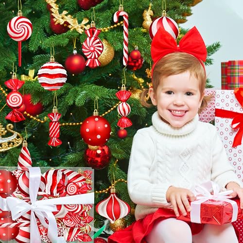 Fayoo Red Candy Cane Christmas Ornaments Set 48Pcs Holiday Tree Decor