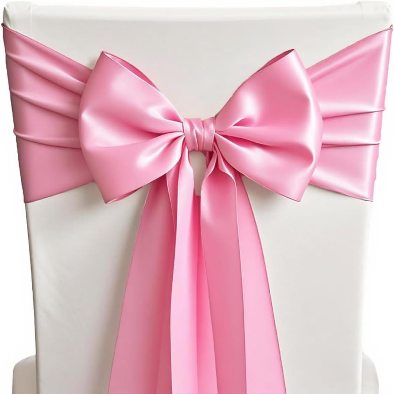 Skiennix Satin Chair Sashes - 50 Pink Chair Bows for Weddings & Parties | 7x108 Inches Decorations