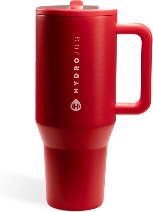 HydroJug Traveler - 40 Oz Insulated Water Bottle with Handle & Flip Straw | Leak Resistant, Alumni Red